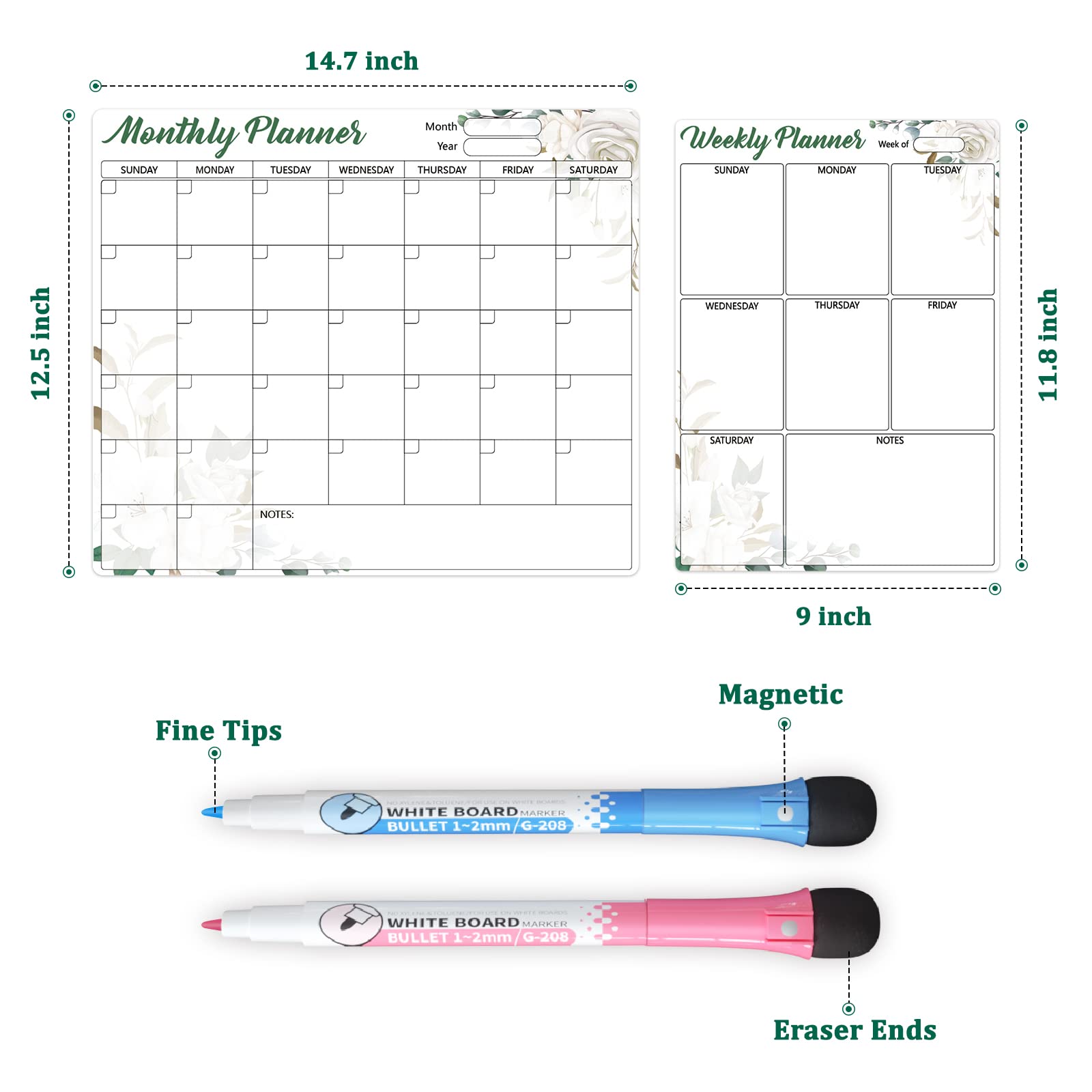 Whiteboard Calendar Weekly Monthly Planner Upgraded Self Adhesive for