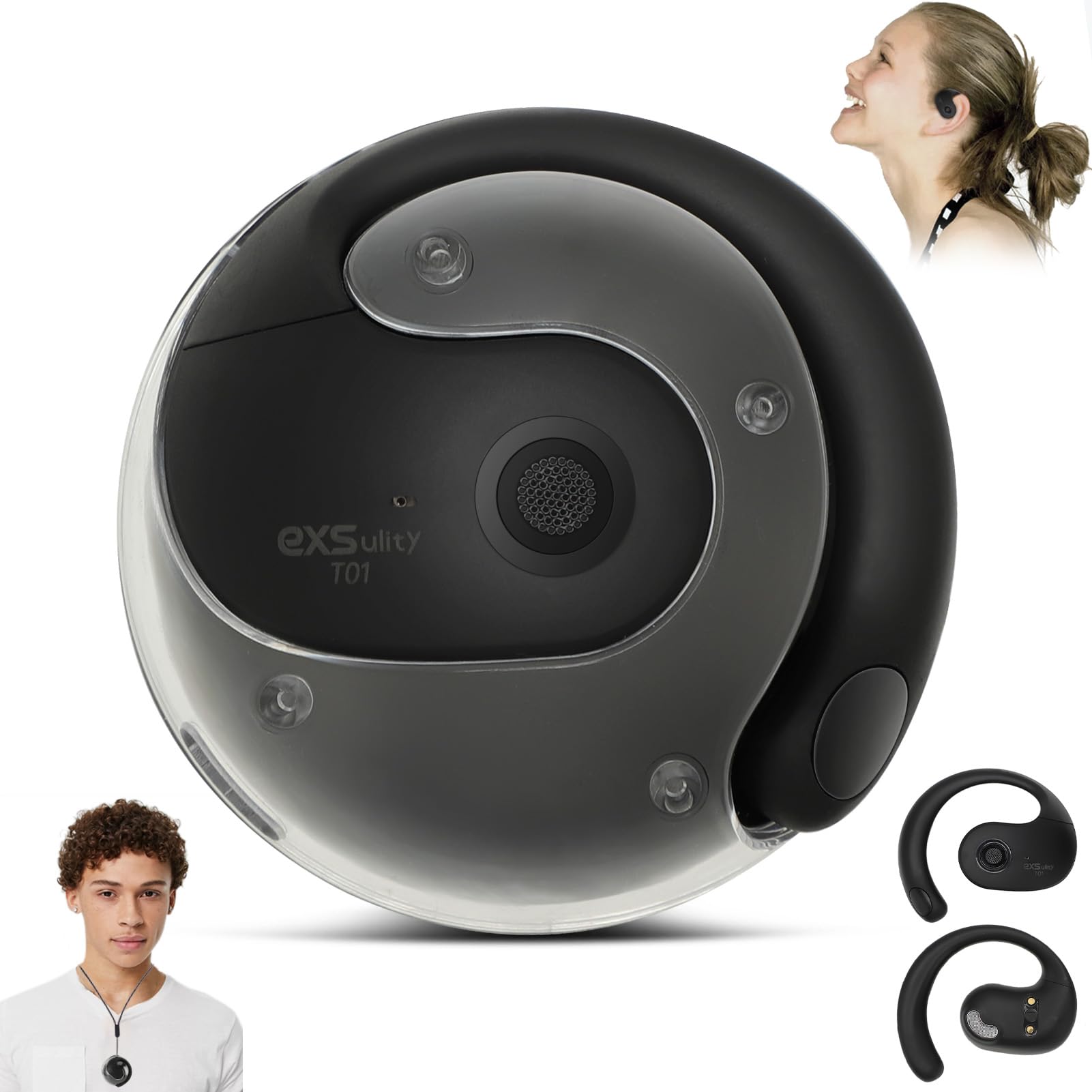 AI Language Translator Earbuds, 144 Online Languages Translation in Real Time Bluetooth 5.4 Wireless Clip On Earbuds Instant Translate Earbuds Ideal for Travel Business Learning (BLACK)