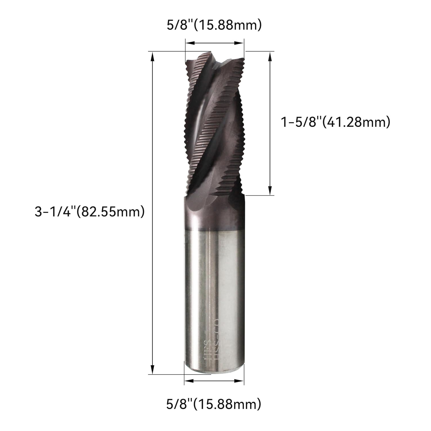HFS(R) Roughing End Mill Square End Mill 4 Flute M42 8% Cobalt TiAlN for Steel 5/8" Dia.
