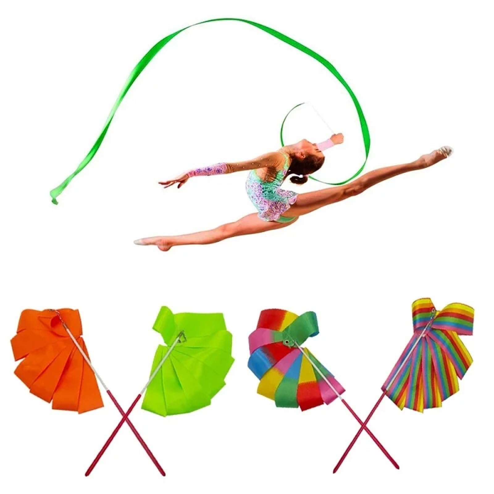 Nastro Ginnastica Ritmica Da 4 Metri – 10 Colori, Asta In Fibra Di Vetro Per Twirling E Danza