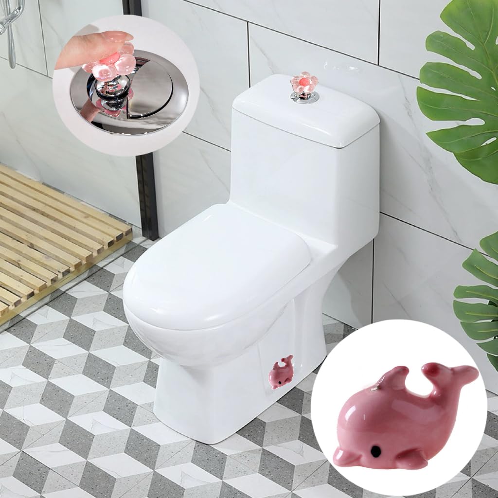 Toilet Bolt Caps?Dolphin Decorative Toilet Bolt Covers?Flower Shaped Toilet Button Pusher?Toilet Flusher Top Push Button for Women Long Nail?Creative Toilet Accessory (Pink Dolphin*2+Pink Flower*2)