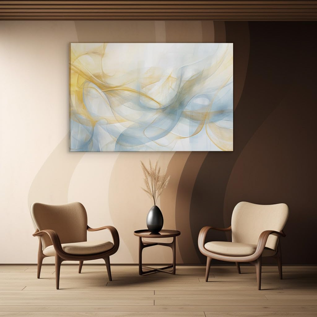 Canvas for Living room. Whirling Yellow and Blue Abstraction Captivates with Smoke-like Elegance, 27 x 18 inch Canvas Wall Art - Ready to Hang