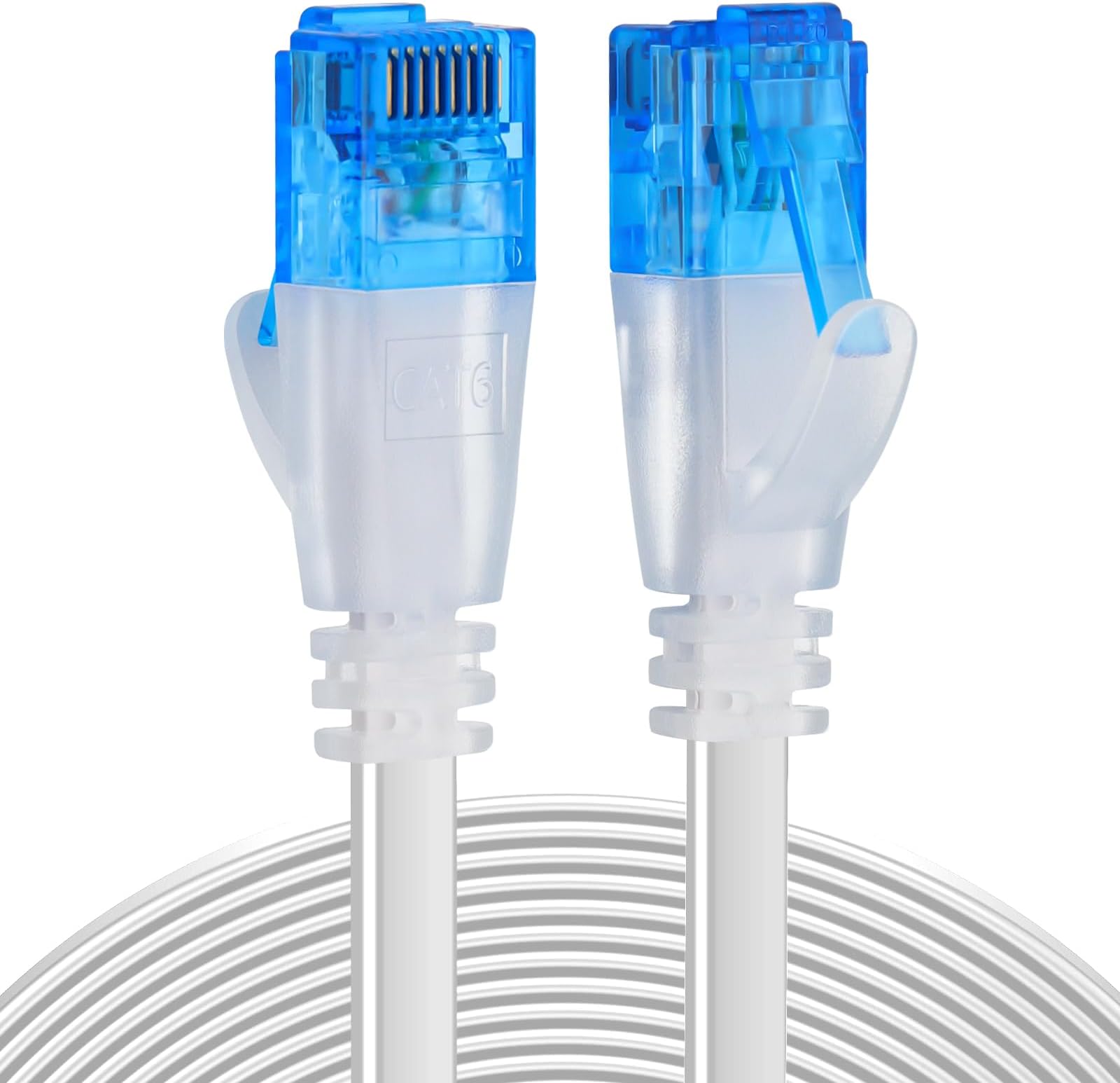 Ercielook Ethernet Cable 50ft, Cat 6 Flat Internet Cable with Rj45 Connectors, High Speed LAN Wire with Clips - White 15 M