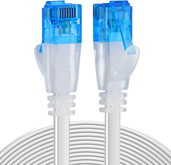 Ercielook Ethernet Cable 100 ft High Speed, Cat 6 Flat Network Cable with Rj45 Connectors, Long LAN Cable with Clips - White 30 M