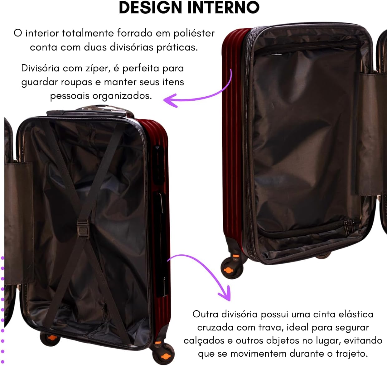 Mala de Viagem de Bordo Abs 10kg Expansiva ANAC 360 Graus com Senha (Vinho)
