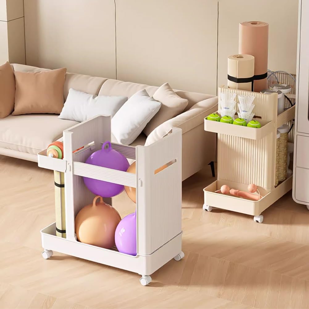 Carro de almacenamiento para gimnasio en casa con ruedas, soporte multifuncional para esterillas de yoga y organizador de equipos de entrenamiento para gimnasio en casa.