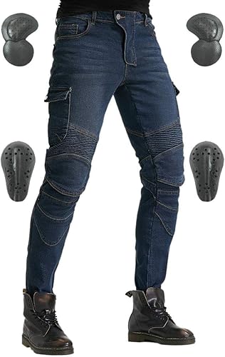 Miniatura 9 de Pantalones de motociclista para hombre, pantalones de mezclilla, protectores con rodilleras y almohadillas de cadera VES6 (negro, XL  34)