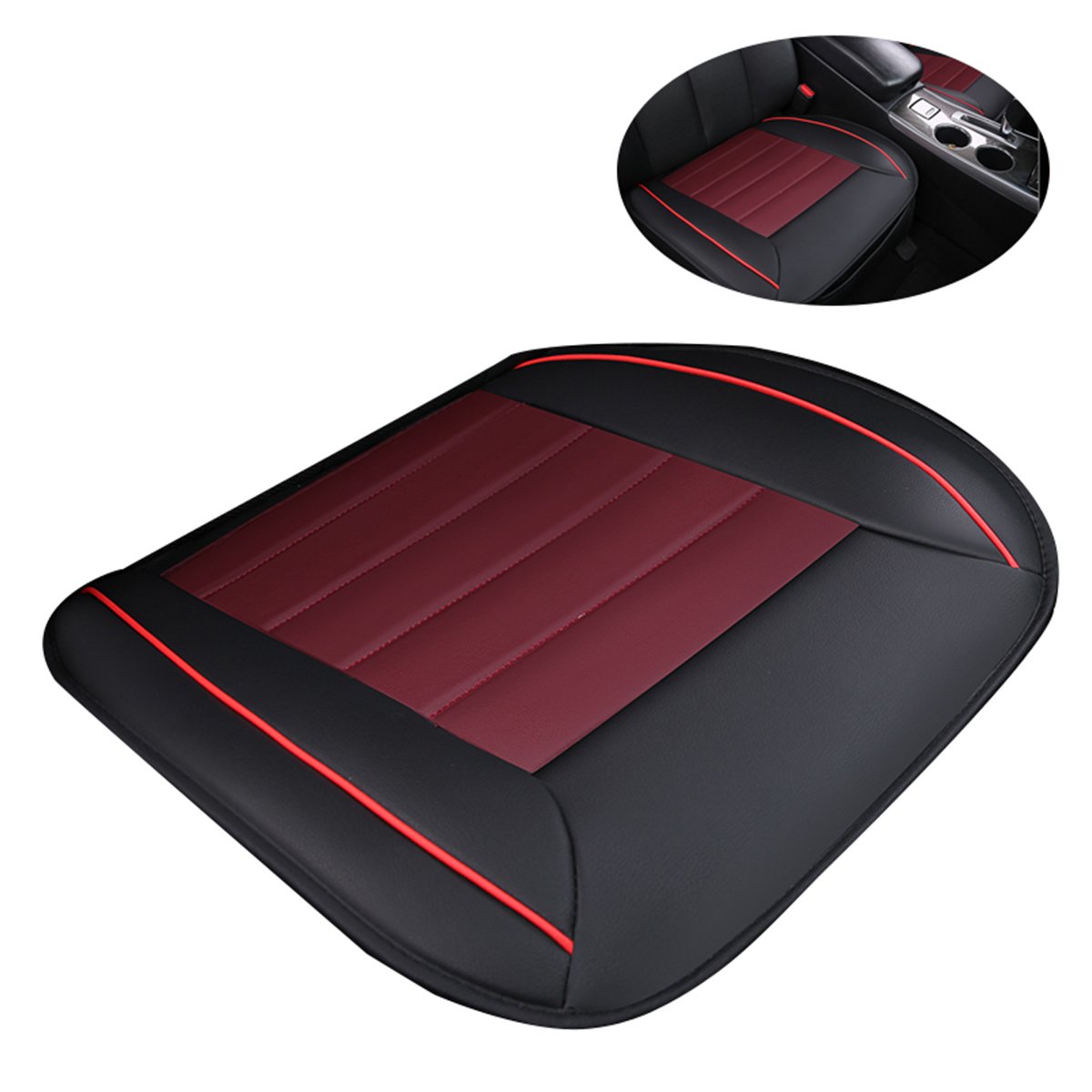 WINOMO Coussin de siège de voiture universel en cuir noir + rouge