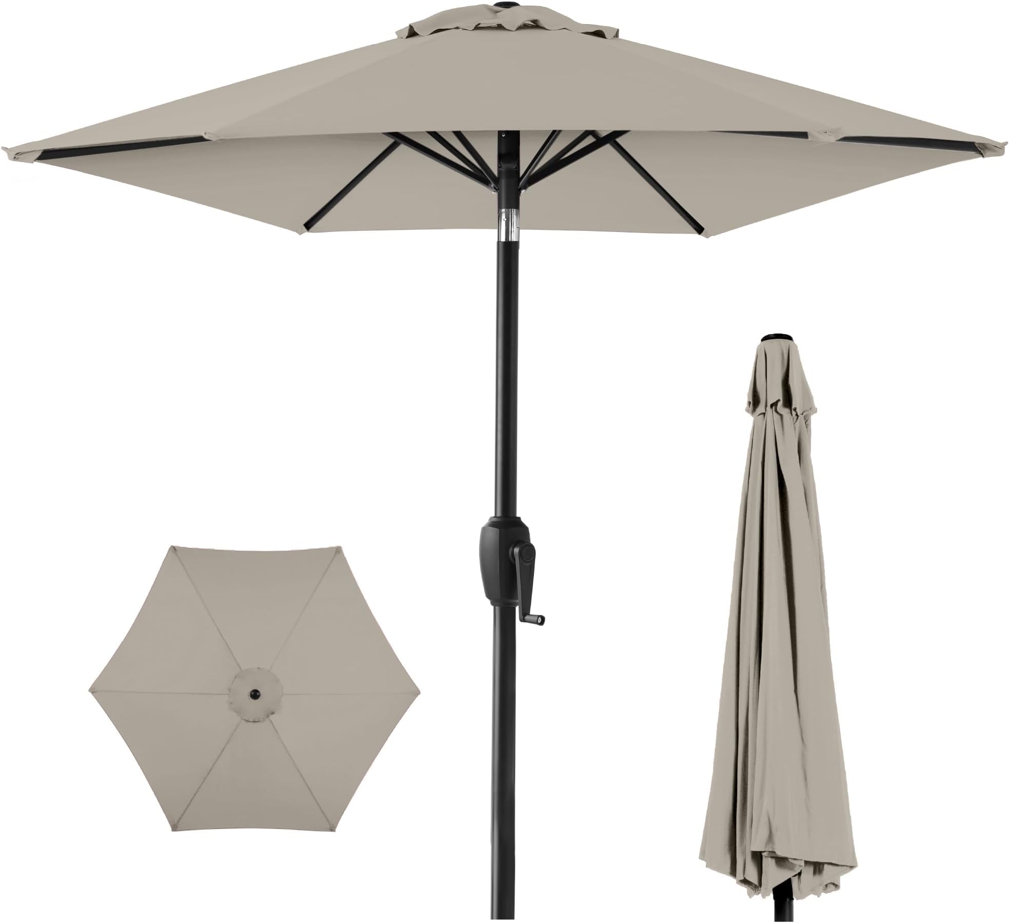 Best Choice Products 7.5ft Heavy-Duty Round Outdoor Market Table Patio Umbrella w/Steel Pole, Push Button Tilt, Easy Crank Lift - Beige