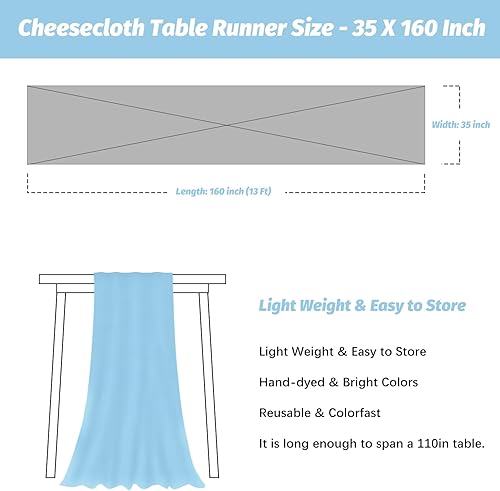 Miniatura 2 de Nialnant Camino de mesa de estopilla azul bebé, camino de mesa bohemio de 13 pies para cocina, cena, fiesta de Año Nuevo azul, decoración de bodas,