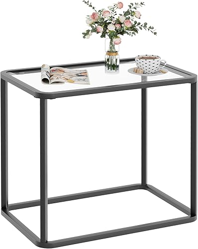 Miniatura 7 de Garden 4 you Mesa auxiliar de cristal, mesa auxiliar rectangular con marco de metal, moderna mesita de noche para oficina, dormitorio, sala de