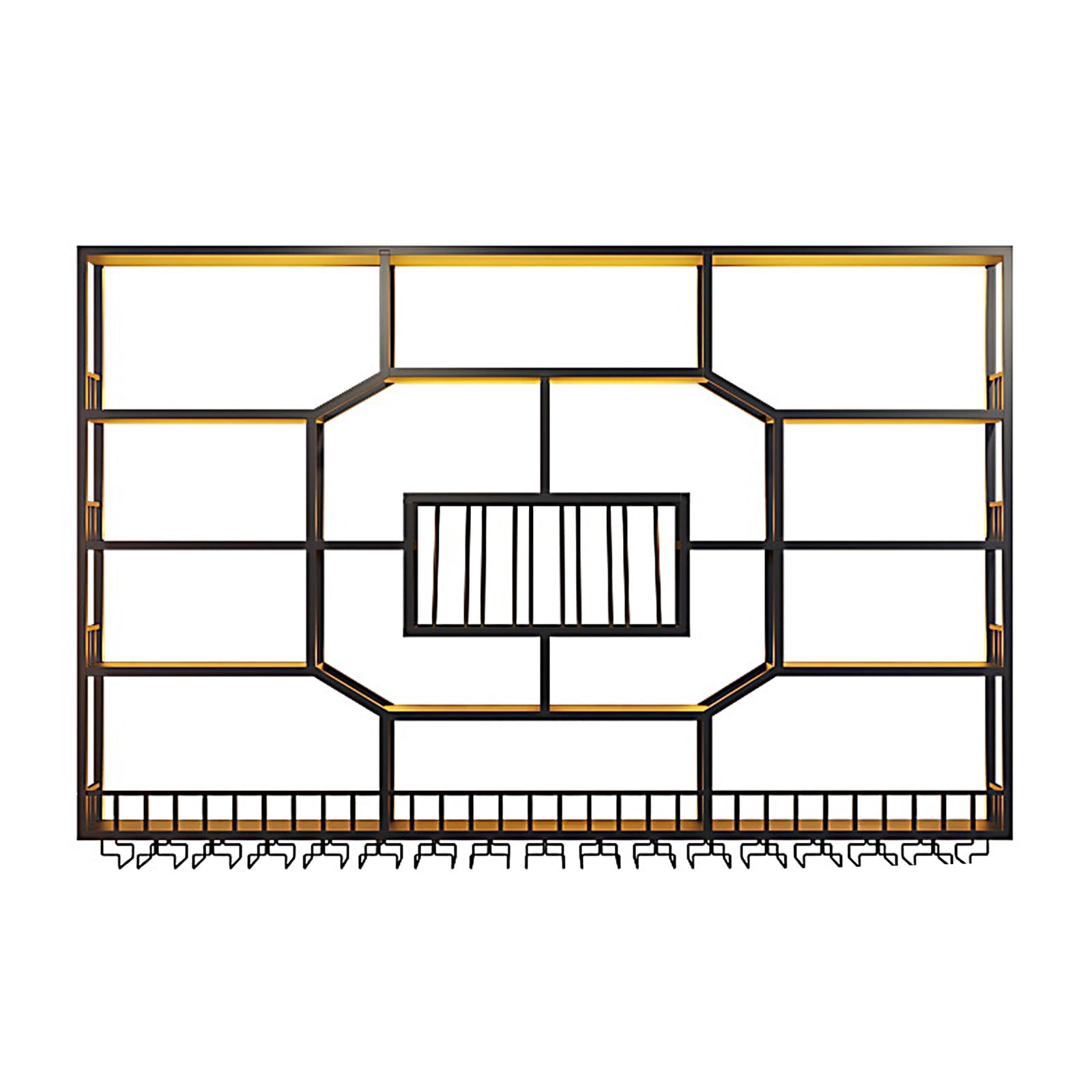 Botellero Vino Pared Botellero Moderno de Hierro Lacado a Alta Temperatura, Wall Mounted Wine Rack con Luces Led y Portavasos para Cocina, Comedor, Bar(120 * 20 * 125cm)