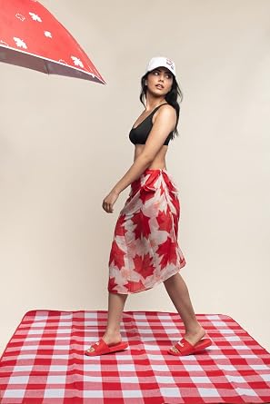 Gertex Beach Umbrella With Traveling Case | Canada Red With Maple Leafs Pattern | Adult Size, Red, Adult