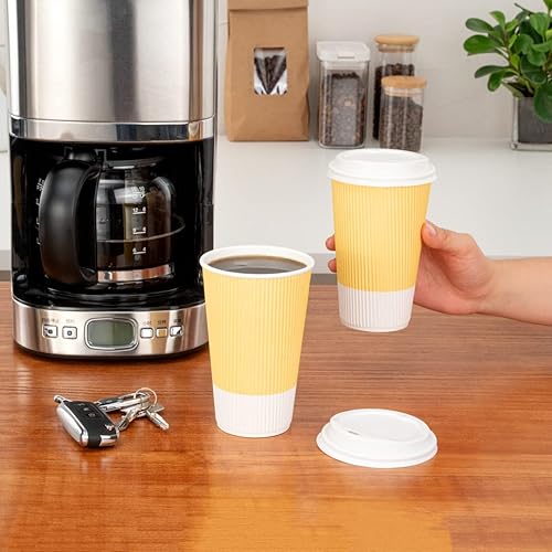 Vista 115 de Vasos de café de papel aislado de pared corrugada, 8 oz, Anaranjado