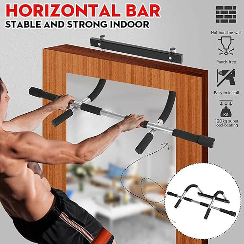 Miniatura 4 de KF Premium Doorway - Barra de dominadas para el hogar, barra de inmersión ajustable para la parte superior del cuerpo, para ejercicios de dominadas,