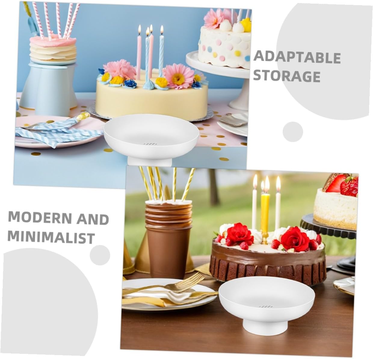 2pcs White Pedestal Fruit Bowls Decorative Footed Snack Serving Bowls Kitchen Organizer for Home Decor and Dining Table Dessert Display