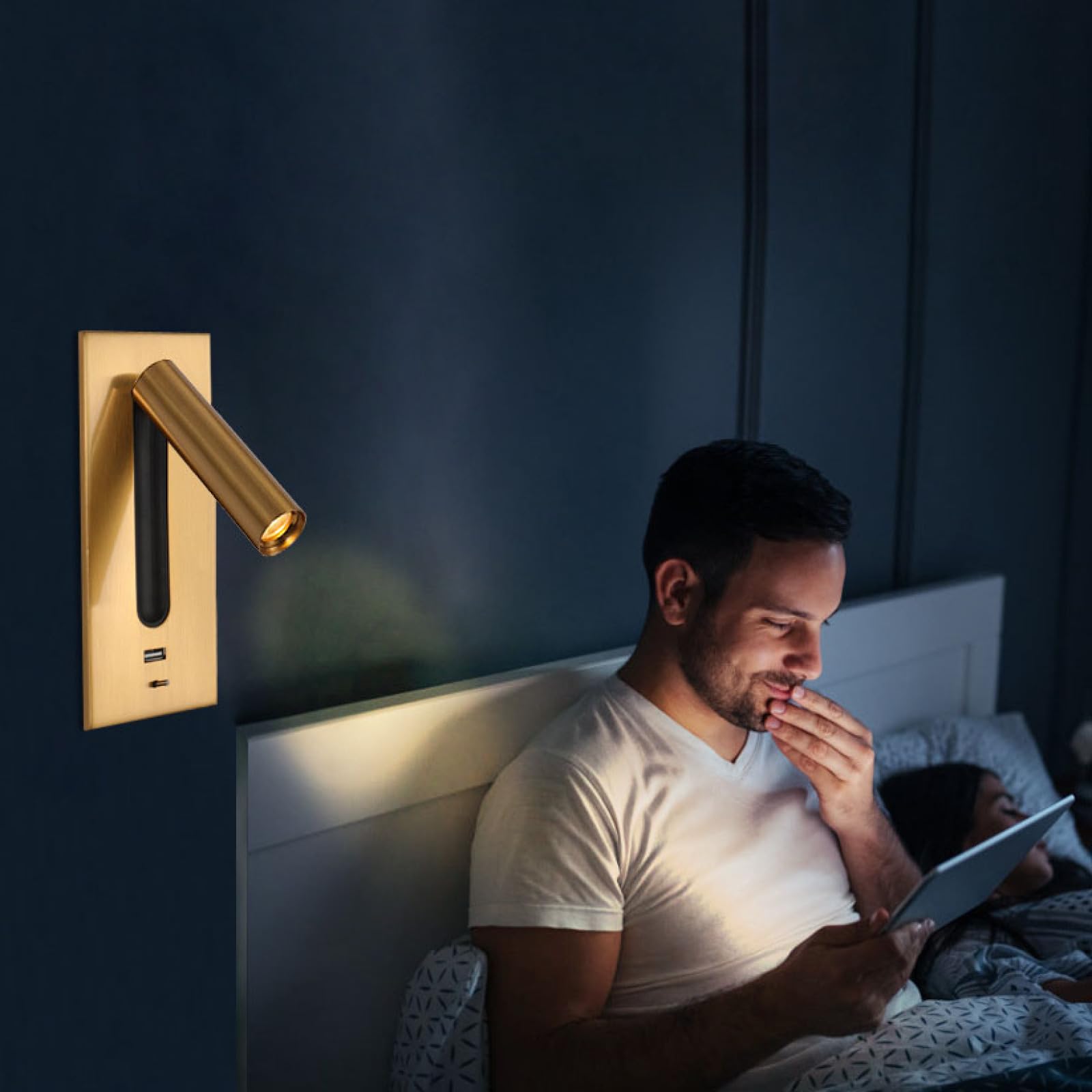 Wandleuchte LED mit USB-Anschluss, verstellbare Drehung, Nachttisch-Leselicht mit Schalter und Schnittstelle