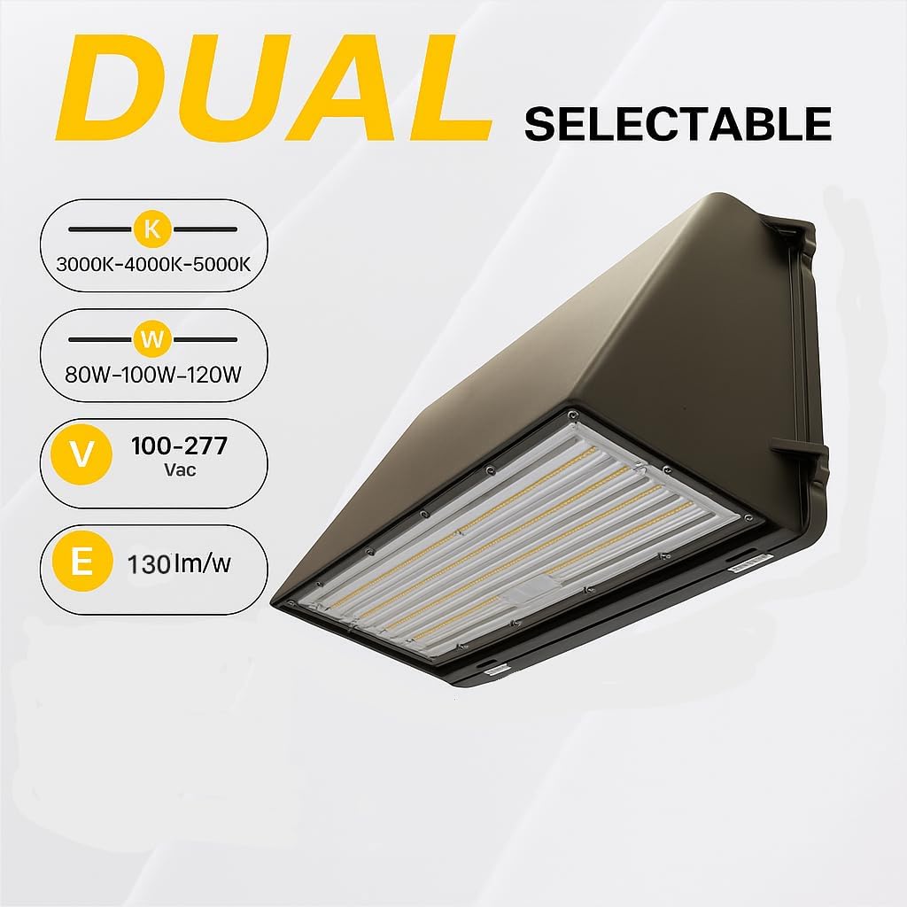 Paby Full Cutoff LED Wall Pack Light,120W/100W/80W 15600LM with Dusk to Dawn Photocell, DLC5.1 Outdoor Security Lighting 3000K/4000K/5000K Commercial Wall Light for Warehouses Factories