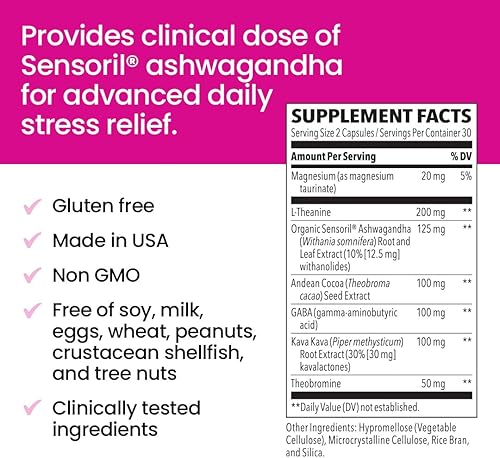 Miniatura 5 de Life Seasons NeuroQ Cápsulas de enfoque calmado - para apoyo de relajación, calma y concentración - con Sensoril Ashwagandha, magnesio, GABA,