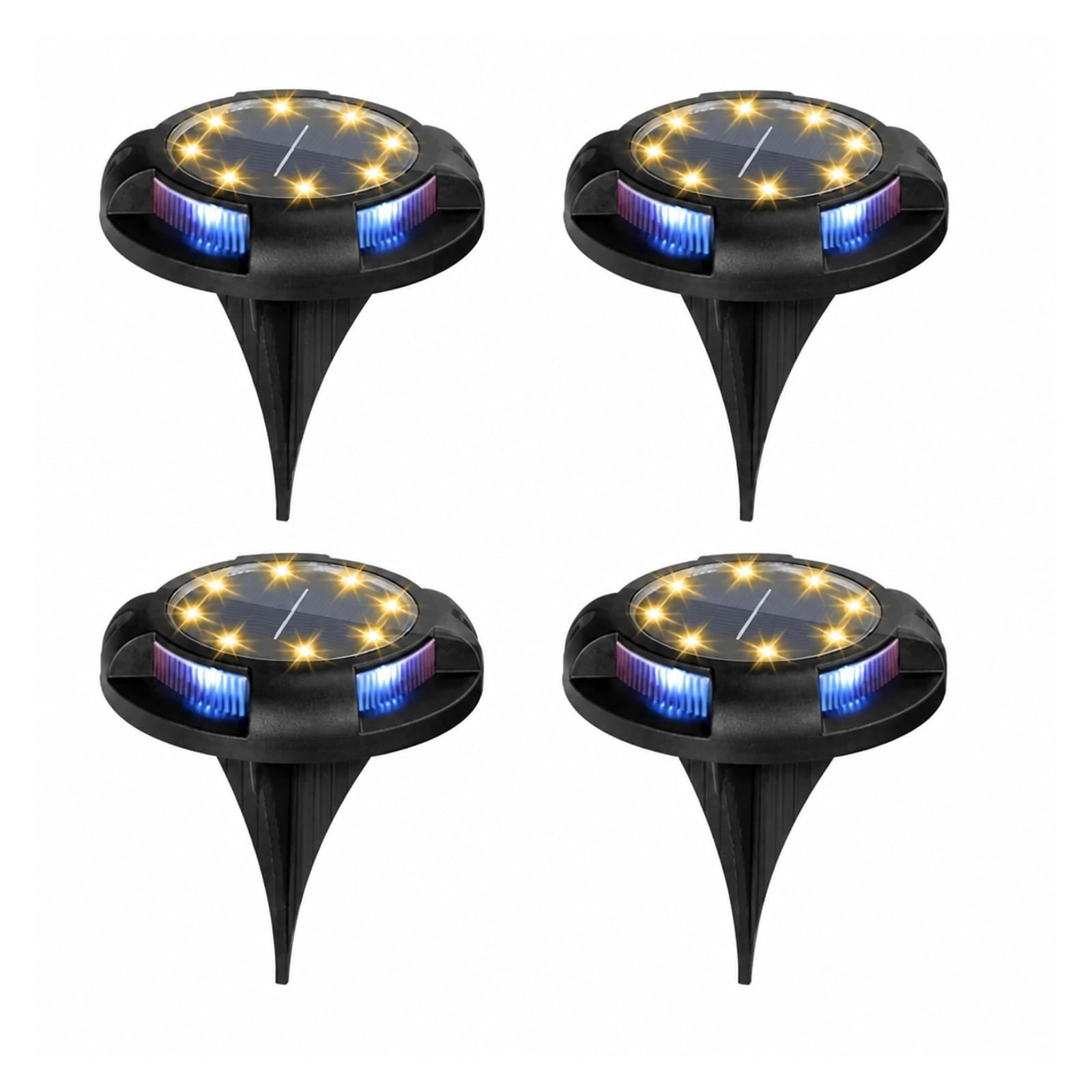AMRTTWY In Ground Lights, 4 Pack 12LED Solar Disk Light Outdoor Garden Underground(4pcs Warm 4 RGB)