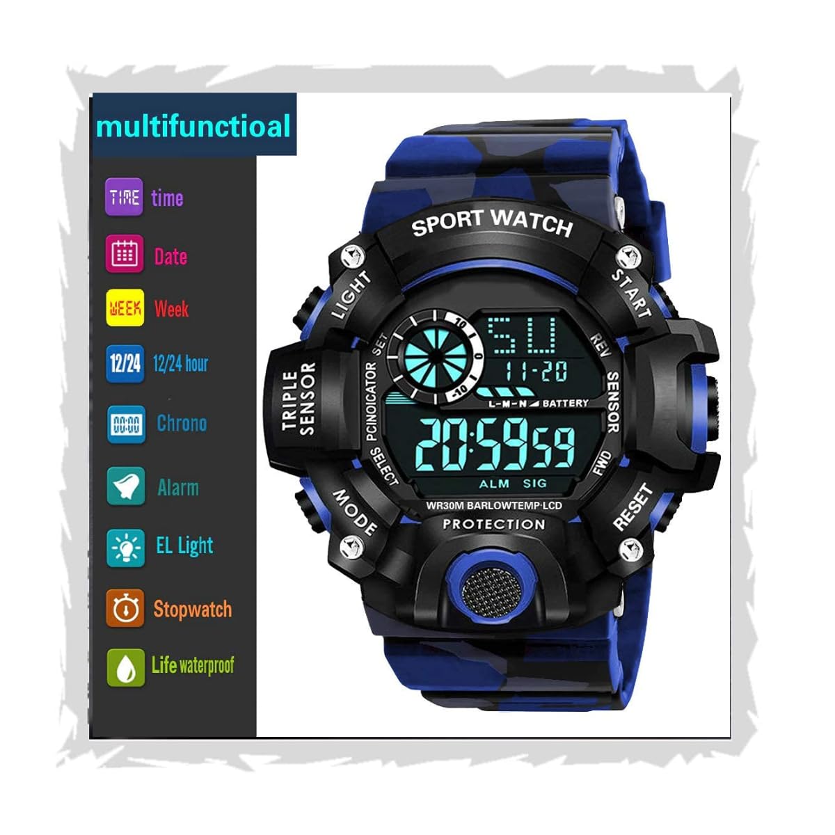 SELLORIA® Premium Brand - A Digital Watch Shockproof Multi-Functional Automatic 5 Color Army Strap Waterproof Digital Sports Watch for Mens Kids Watch for Boys Watch for Men Pack of 1 (Blue) (B0CD4D1JD3) Amazon Price History, Amazon Price Tracker