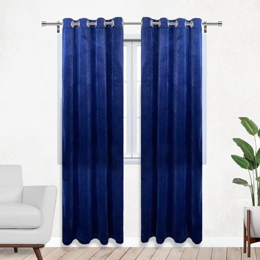 YOUR CHAIR COVERS - 52 X 96 Inch Velvet Curtains with Grommets - Navy Blue - 2 Panels