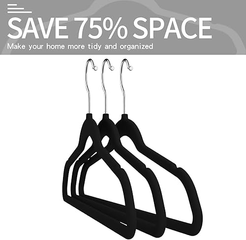 Miniatura 3 de Perchas de terciopelo para ropa (paquete de 50) resistentes y duraderas, perchas de colores vibrantes, perchas ligeras que ahorran espacio para