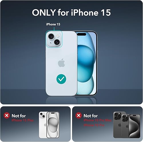 Miniatura 9 de ESR Juego de 3+2 protectores de pantalla Armorite para iPhone 15, vidrio templado ultra resistente, marco de fácil instalación, paquete de 3 con 2