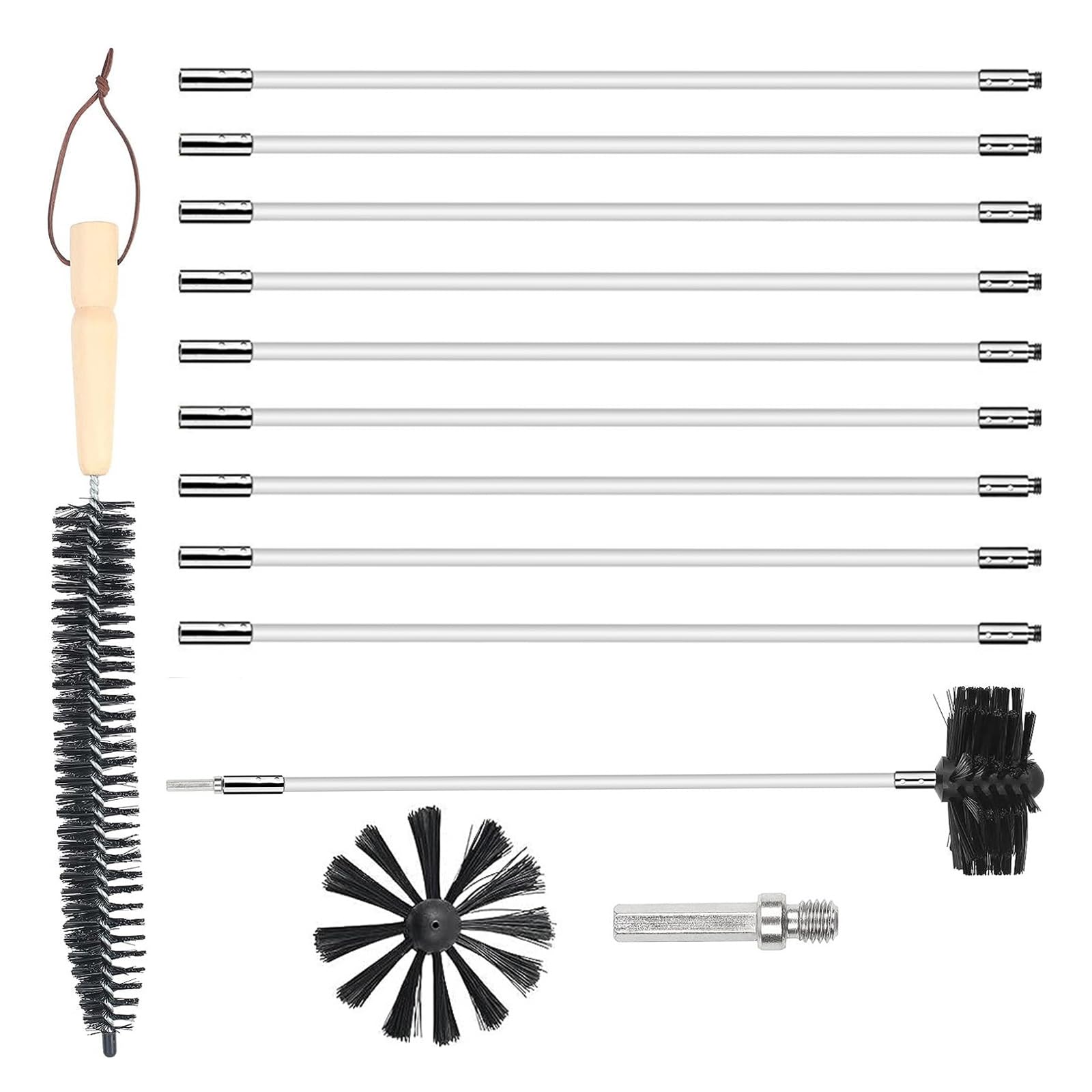 Accessorio Manutenzione Stufe Legna 12 Set Di Spazzole Per Camino Con Spazzola 9 Aste, Flessibili E Spazzola Per La Pulizia Del Camino Spazzola Per Stufa, Spazzola Per Caldaia Per La Pulizia Di - 3