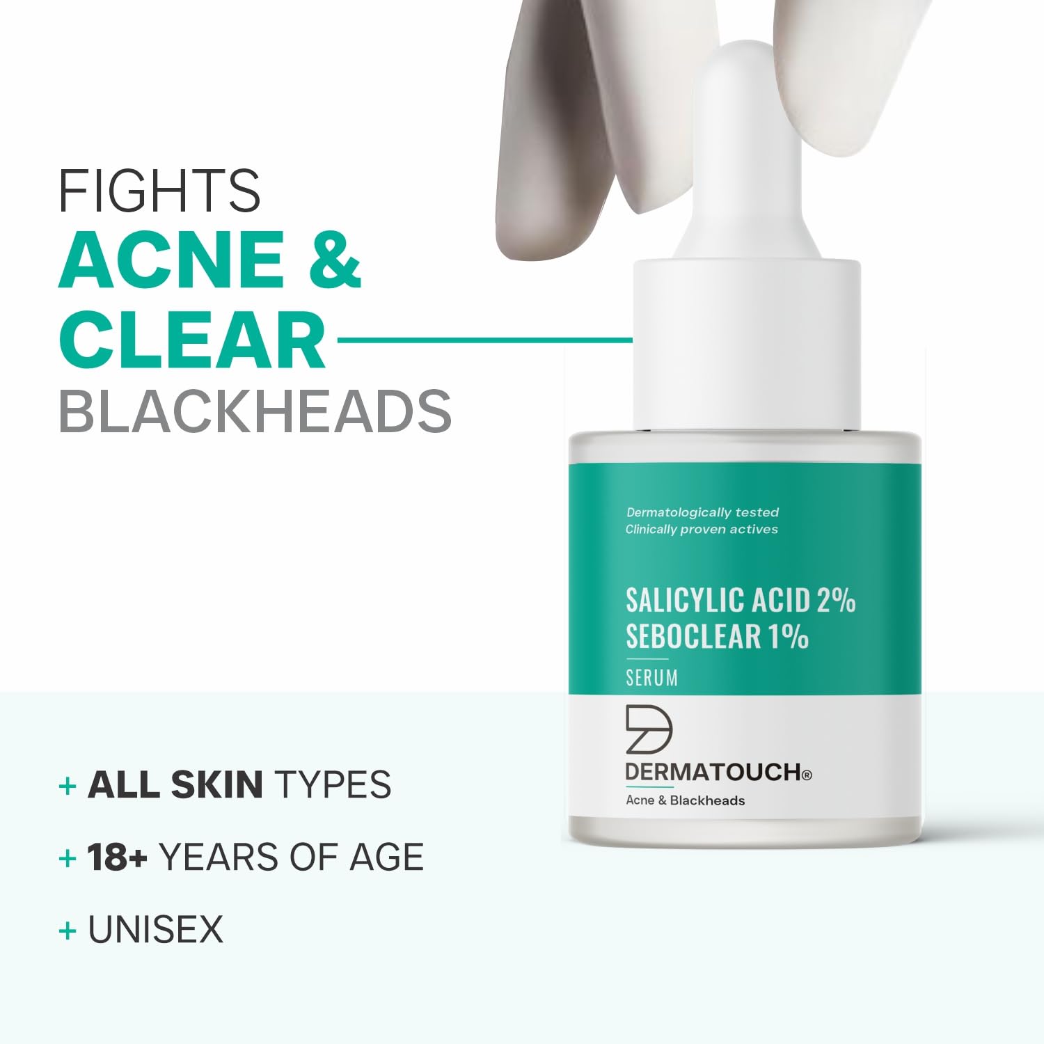 DERMATOUCH Salicylic Acid 2% Seboclear w/w 1% Face Serum | For Acne & Blackheads | Specially for Acne-prone & Oily Skin | 18ml DERMATOUCH Salicylic Acid 2% Seboclear w/w 1% Face Serum | For Acne & Blackheads | Specially for Acne-prone & Oily Skin | 18ml