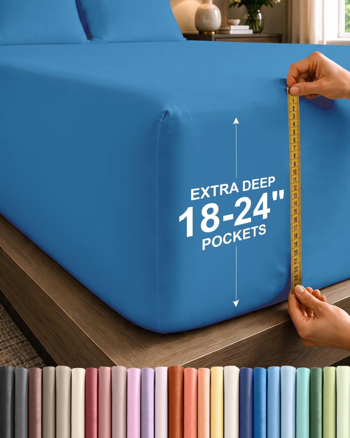 CGK Extra Deep King Single Fitted Sheet Only - Denim Blue