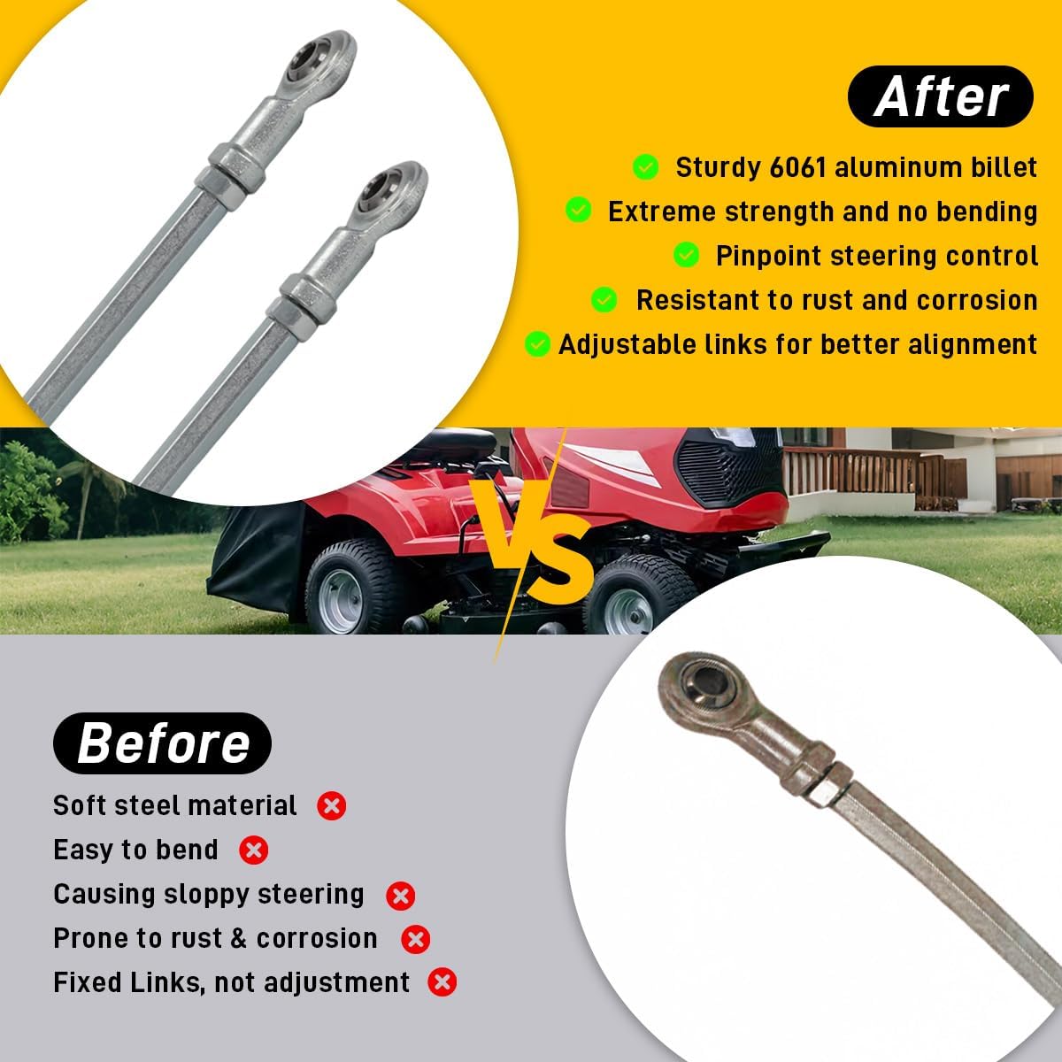 for Snapper Riding Lawn Mowers Steering Arm Upgrade Kit, Replace for 7301337BMYP & 7301338BMYP