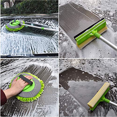 CARCAREZ Car Wash Brush Kit with 42.5\" Aluminum Alloy Long Handle, 3 in 1 Car Cleaning Mop, Chenille Microfiber Mitt Set, Glass Scrubber Vehicle Cleaner Kit, Green - Thumbnail 4