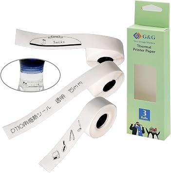 Ninestar Thermal Label Stickers for G&G GG-D110 No Cut Waterproof Transparent 3pcs 15mm Wide 9m Long Thermal Printer