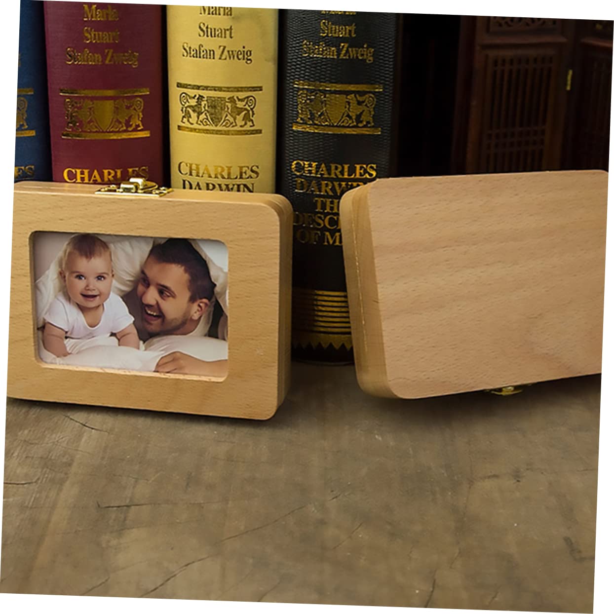 Caja para Dientes de Leche de Madera 1 Juego para Bebés | Incluye Stickers, Guarda Fotos de Ñiño y Datos de Nacimiento, Espacio para Pelo Fetal, Formato Infantil