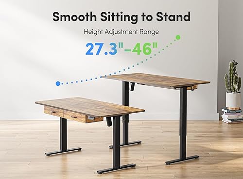 Miniatura 39 de FEZIBO Escritorio eléctrico de altura ajustable con cajón, tablero de 63 x 24 pulgadas, marco negro/parte superior negra Negro -,Luz rústica,Marrón