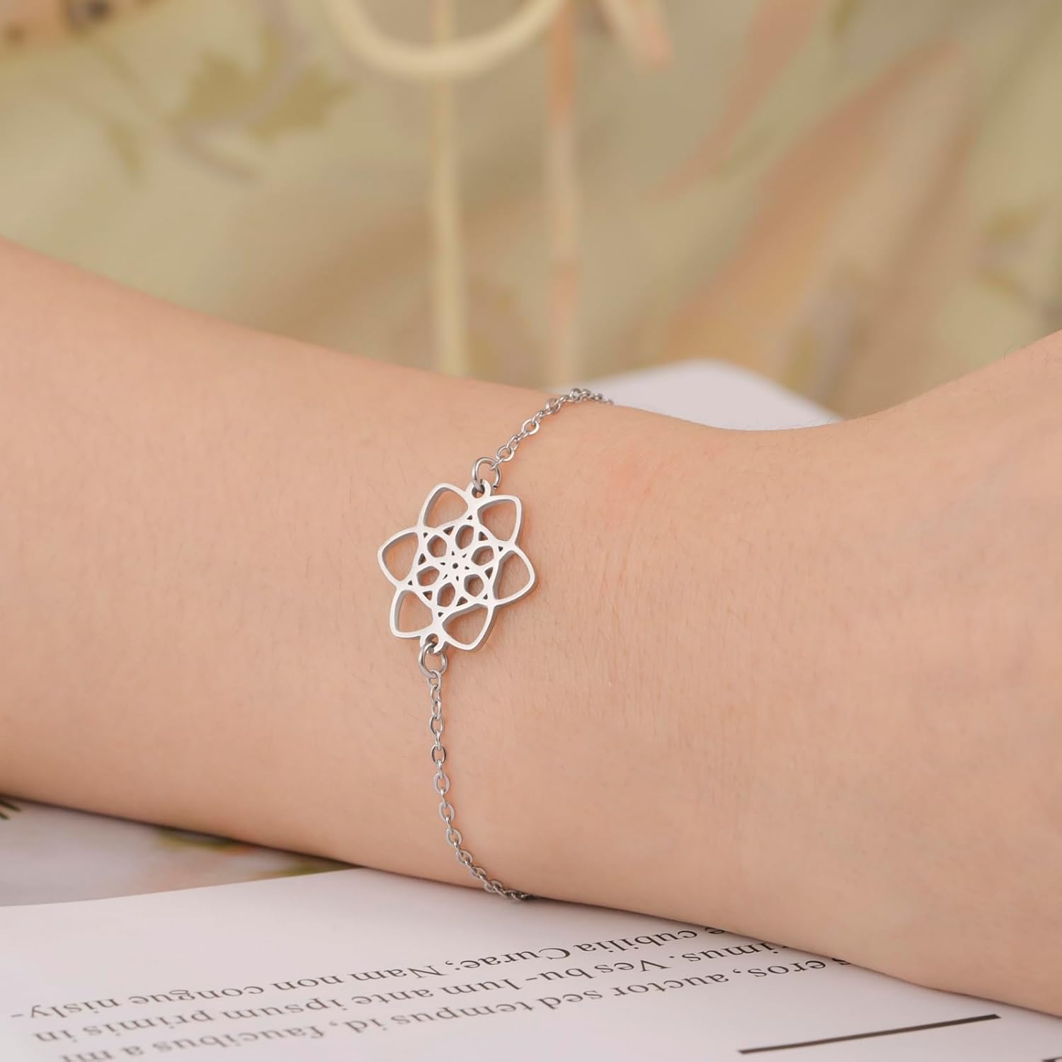 kkjoy Flower of Life Bracelet Stainless Steel Celtic knot Blossom Bracelet Eternity Flower Inspirational Amulet Jewelry for Women Charming Ladies - Image 3