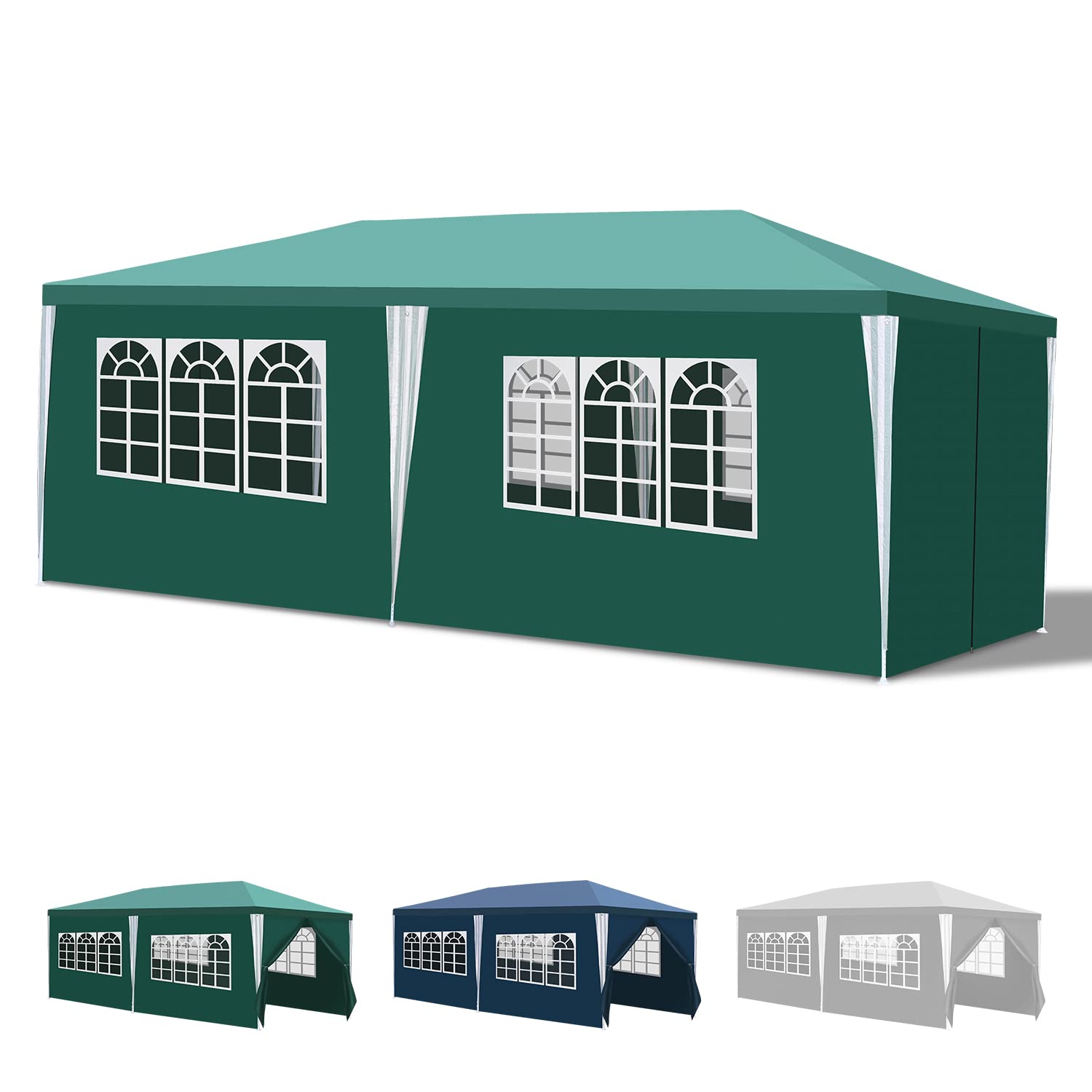 Cenador de jardín, Resistente al Agua, Estable, Resistente al Invierno, con 4 Paneles Laterales y Ventanas, protección UV 50+, para Mercado, Festivales, mercadillos y Camping, Verde, 3 x 6 m