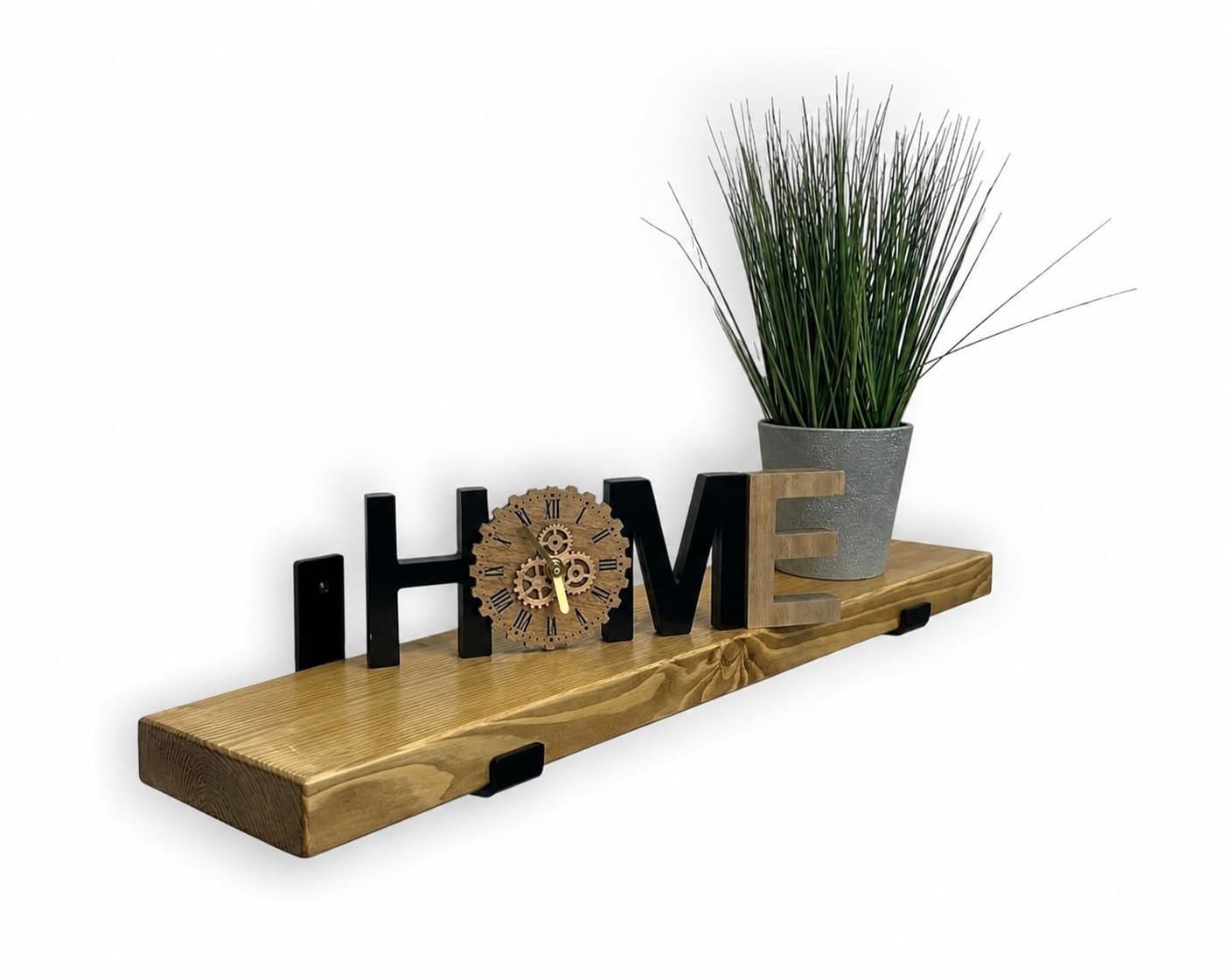 MKGT Narrow Floating Shelf – 15cm Deep Rustic Solid Wood Wall Shelf with Black Brackets – Handmade in UK for Kitchen, Bathroom, Hallway & Living Room (Dark Oak, 130cm)