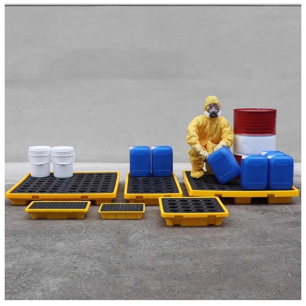 Industrielle Auffangplattform für auslaufende Flüssigkeiten – Robuste Kunststoffpaletten für gebrauchte Ölfässer – Auslaufsichere Labor- und Chemikalienbehälter – Hochleistungsfähige, umwelt