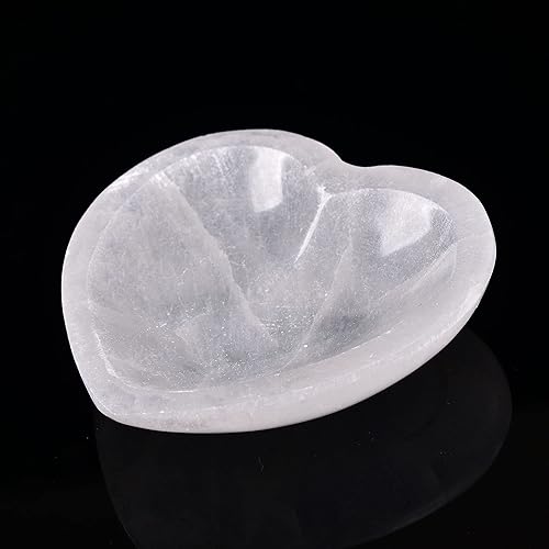 Miniatura 8 de AMOYSTONE Plato redondo de piedra de selenita de 4 pulgadas, tallado a mano, ojo de demonio #1, estación de carga de cristal, cuenco curativo