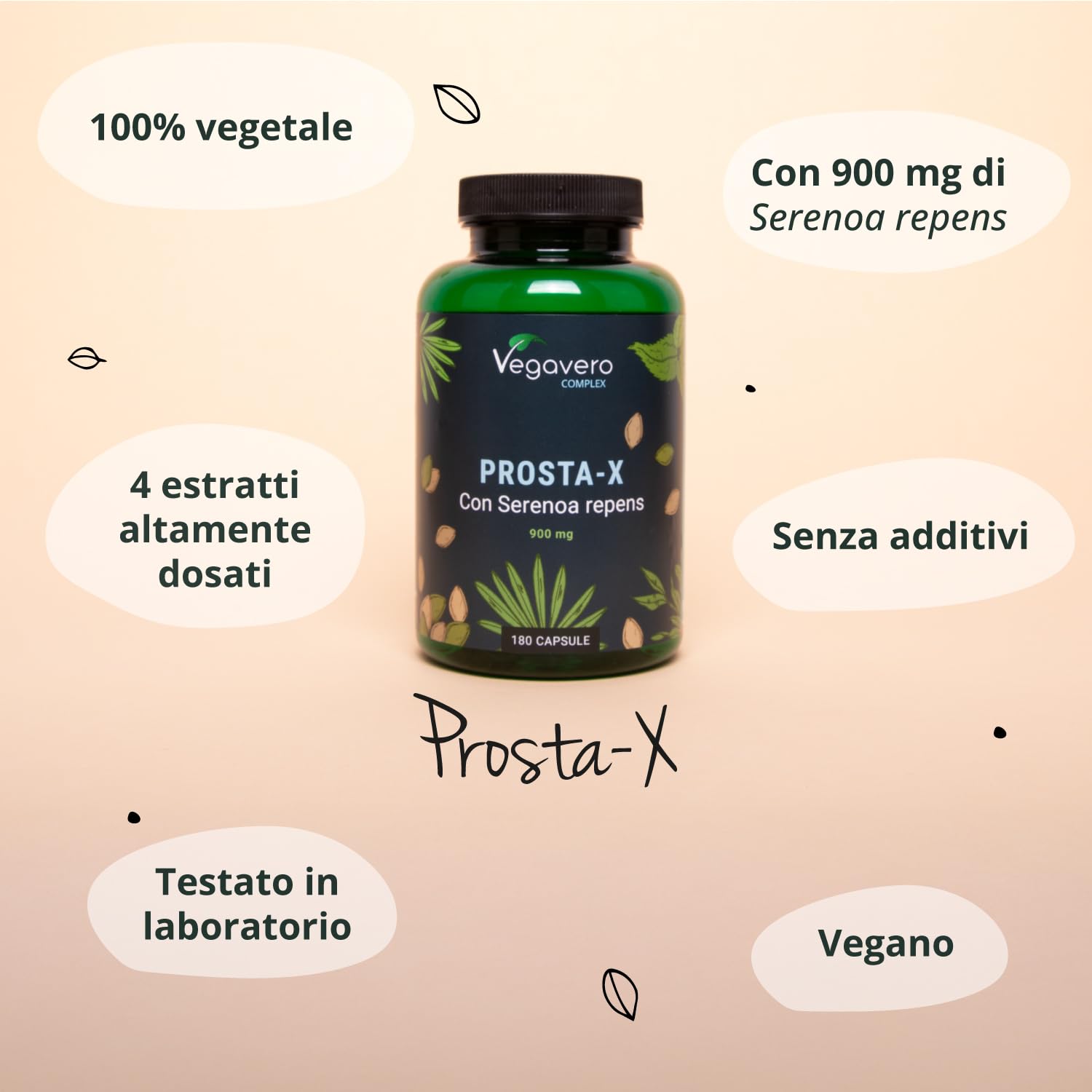 Serenoa Repens 900 mg | 180 capsule (3 Mesi) | Saw Palmetto, Epilobio, Ortica e Zucca | Integratore Prostata Uomo | Prodotto e Testato in Germania | Altamente Dosato | Vegavero®