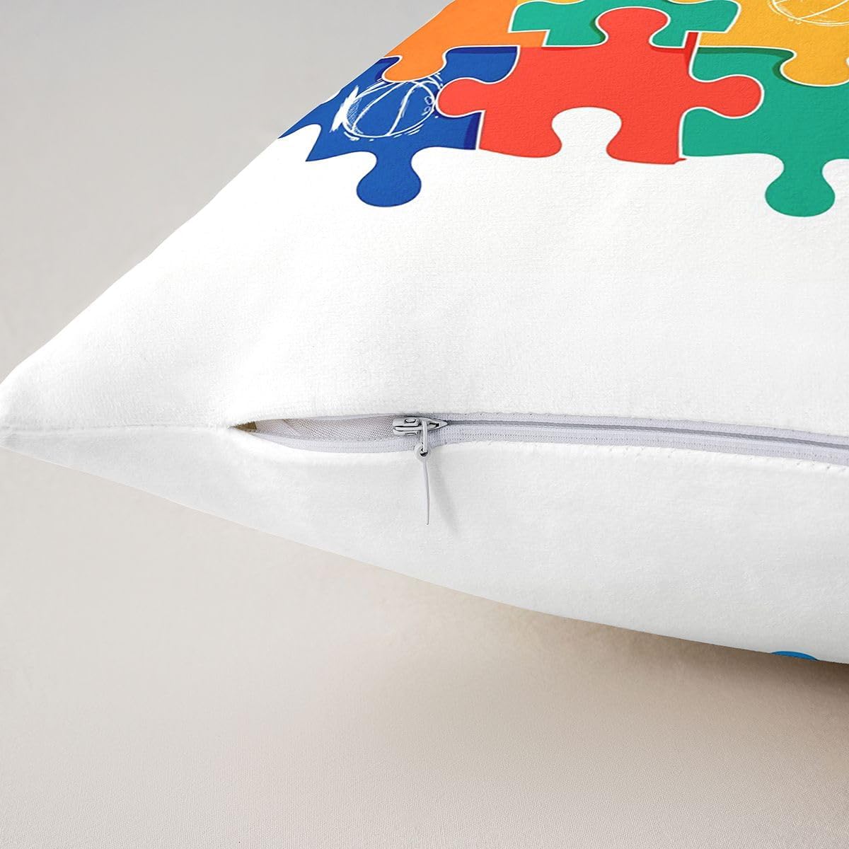 Funny Puzzle Gaming Throw Pillow Cover Basketball Sports Double Sides Pillow Case for Kids Boy Girls Room Decor,Cartoon Colorful Printed Cushion Cover for Bed Couch Sofa,Patchwork Block 2 Pack 20"x20" image 5