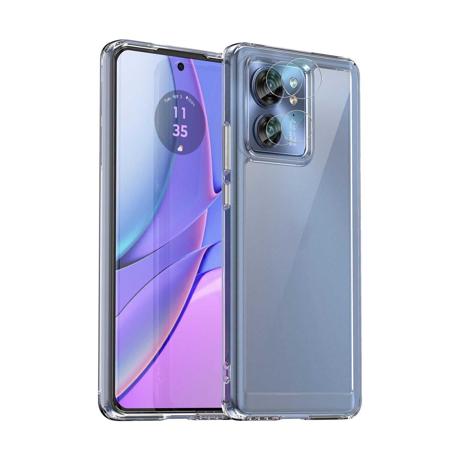 for Motorola Edge 2023 Phone Case with 2 Pack Camera Lens Protector,Shock Proof [Rugged Hard PC Back+TPU Flexible Frame] [Military Grade] Full Body Cover Slim Case for Moto Edge 2023 -Clear