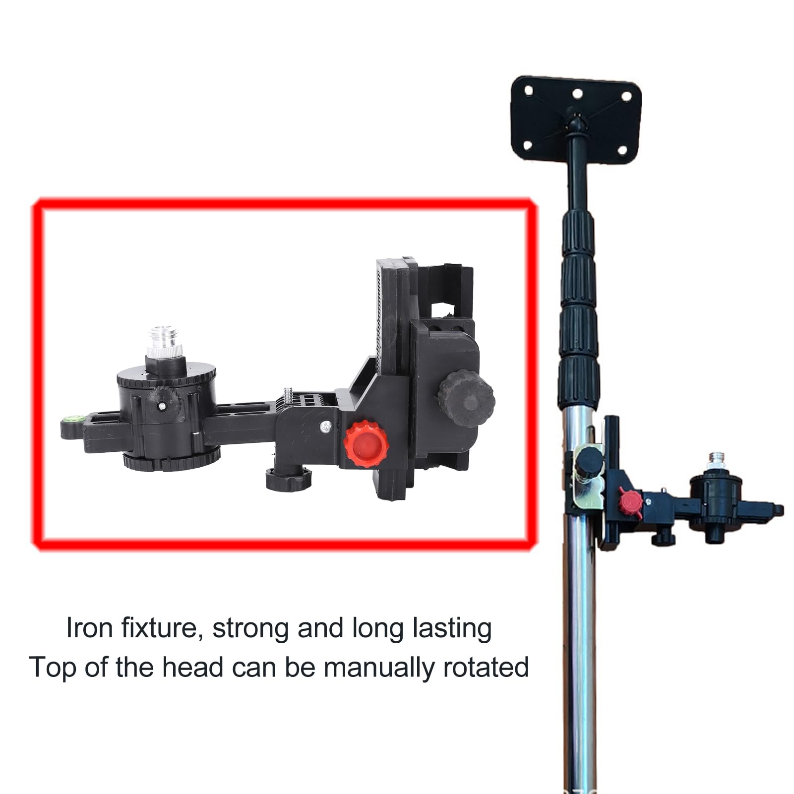 Fine Tuning Bracket Level Adapter, 360° Adjustable L Shape Pivoting Base with Adjustable Clip for Telescopic Rod Bracket
