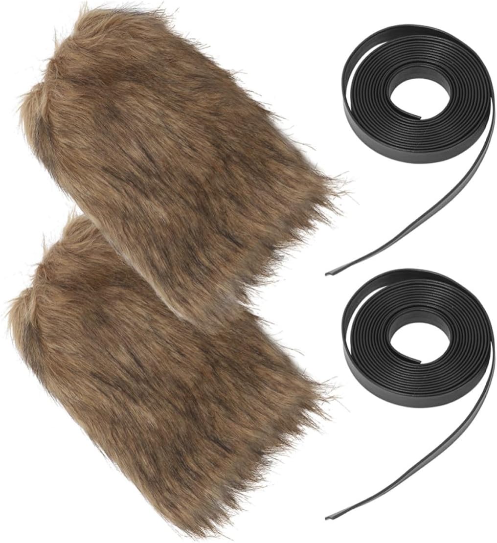 Garneck 2pcs Brown Furry Leg Warmers Viking Style Soft and Comfortable Polyester Boot Covers Versatile Accessory for Women and Men for Costume Parties and Cosplay