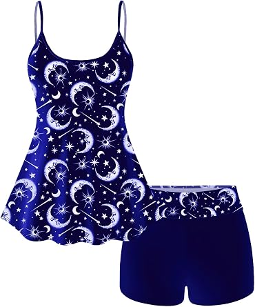 ROSE GAL Plus Size Women Gothic Tummy Control Modest Tankini Swimsuit Sun Moon Padded Two Piece Bathing Suit
