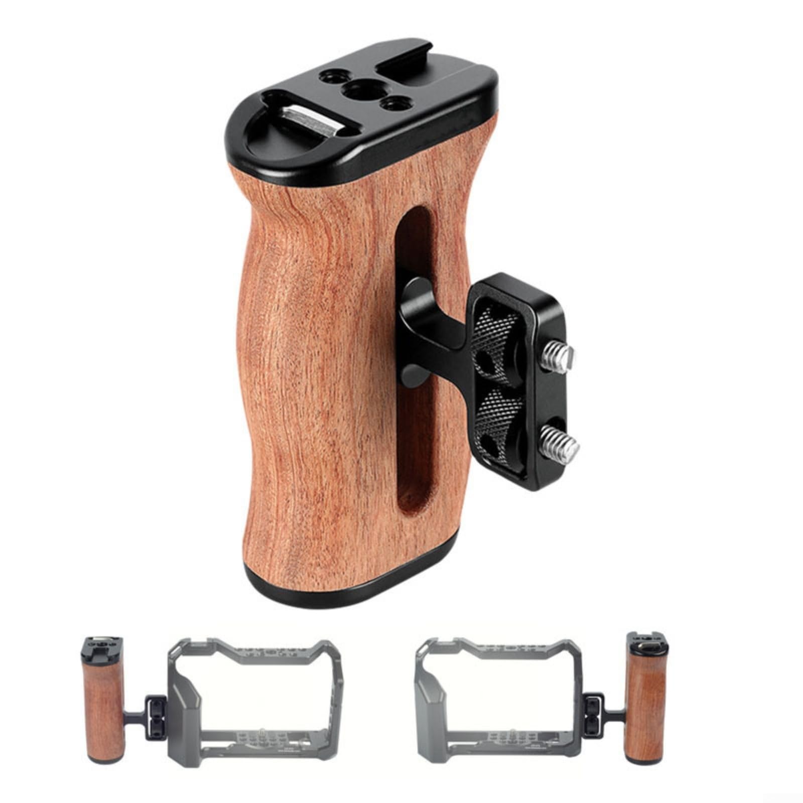 Cage en alliage d'aluminium pour appareil photo Sony A6000 A6300 A6400 A6500 avec support de griffe et trous de vis 1/4 pour vlogging photographie Noir (avec poignée)