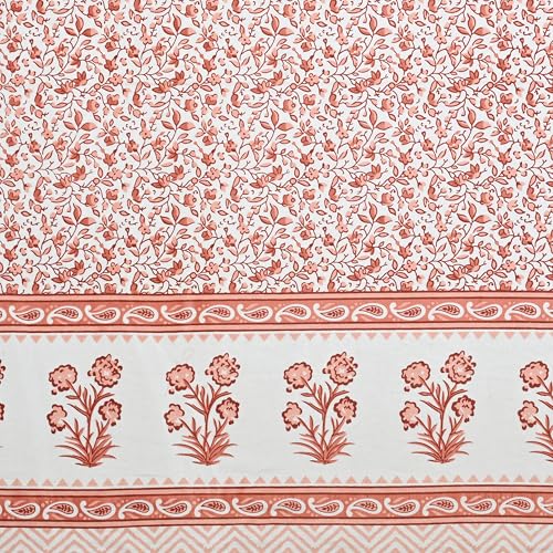 Image of India 100% Pure Cotton Jaipuri Printed Double Bedsheet with 2 Pillow Covers | Traditional Sanganeri Floral Design | Soft Breathable Fabric | King Size Bedsheet for Bedroom (Kaya32)