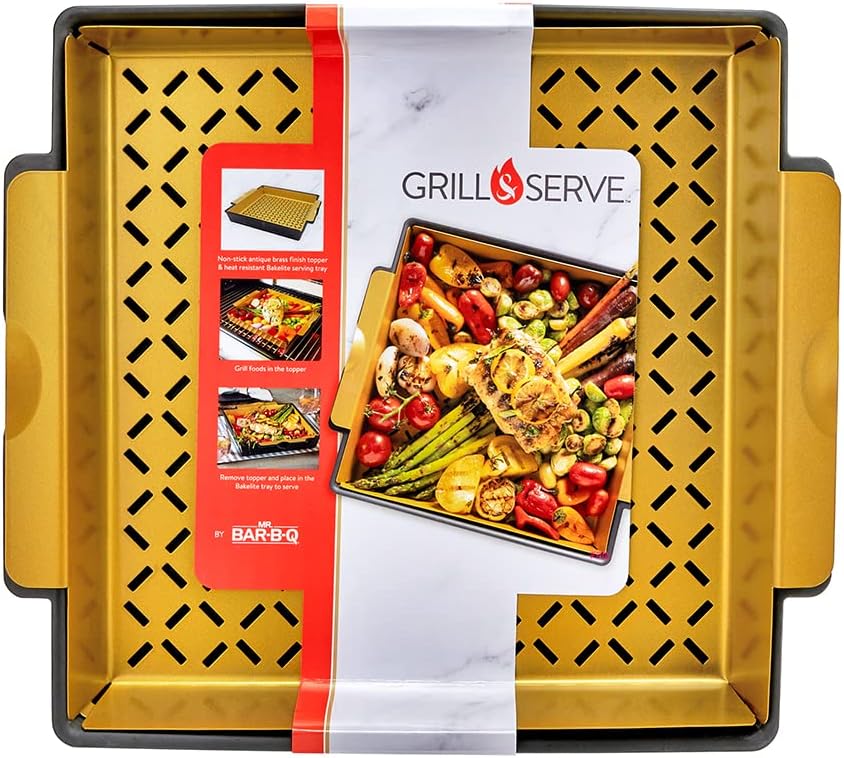 Mr. Bar-B-Q Grill BBQ Basket, Non-Stick Grilling Tray for Outdoor Cooking, Easy to Clean Topper & Serving Tray